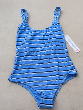 Sassy & Chic Girls' Sky Blue Striped One-Piece Swimsuit